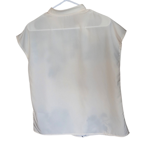 NEW Emery Rose Ivory Cap-Sleeve Floral Popover Blouse with Navy Print Size L - Picture 6 of 6